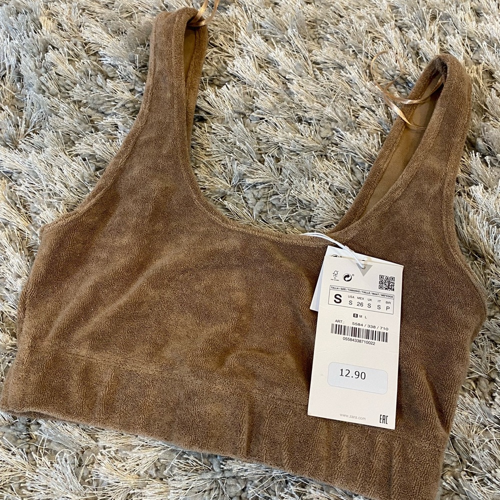 Zara brown terry cloth crop top